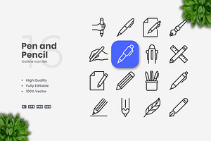 Pen and Pencil Outline Icons, an Outline Icon by Upnowgraphic