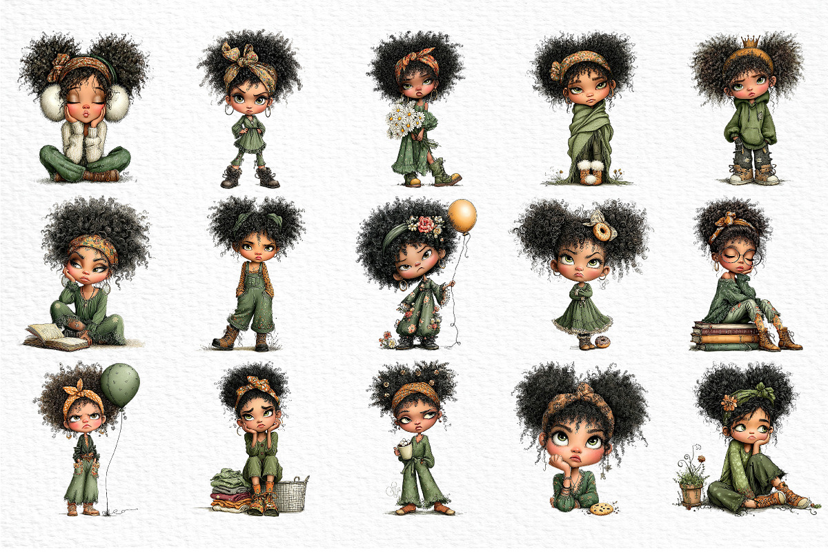 Quirky Grumpy Black Girl Clipart, a Seasonal Illustration by Craft Nest (Photo 6 of 12)