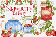 Strawberry Watercolor Tea Party., a Food Illustration by Happy Sloth Graphics (Thumbnail 1 of 13)