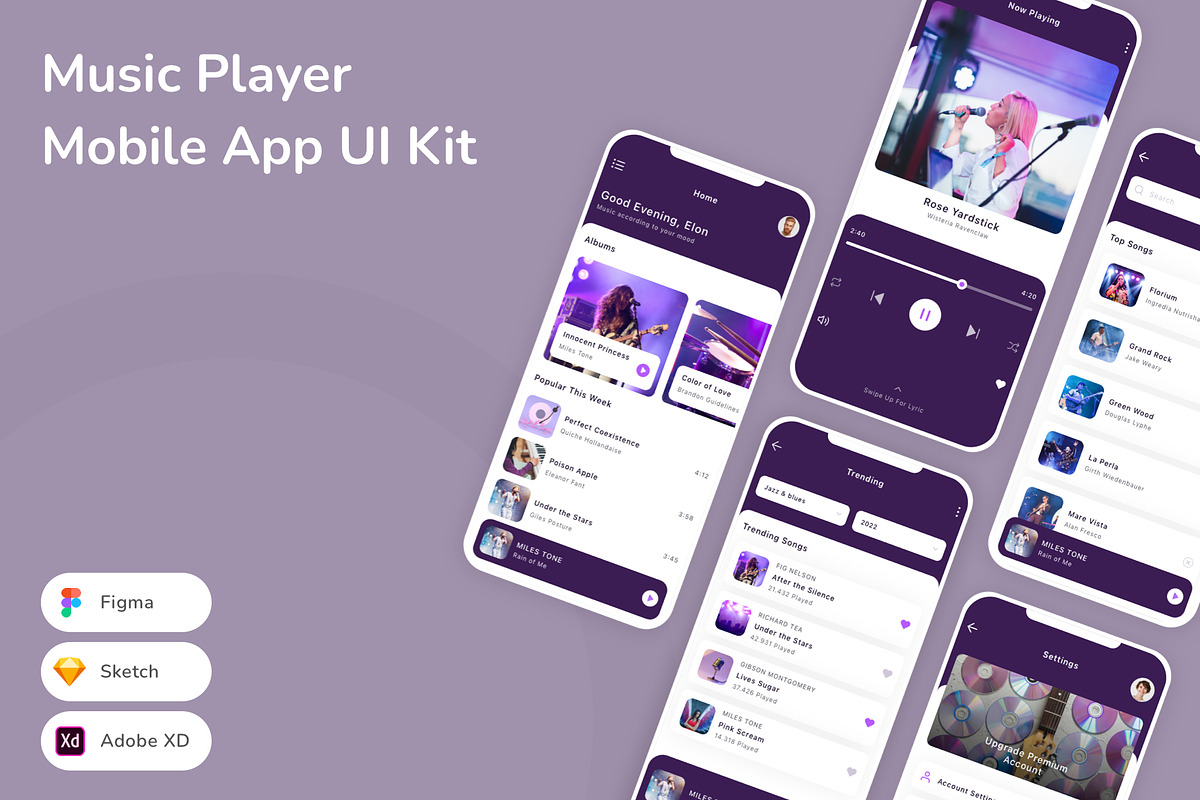 Music Player Mobile App UI Kit, an UI Kit Template by Betush