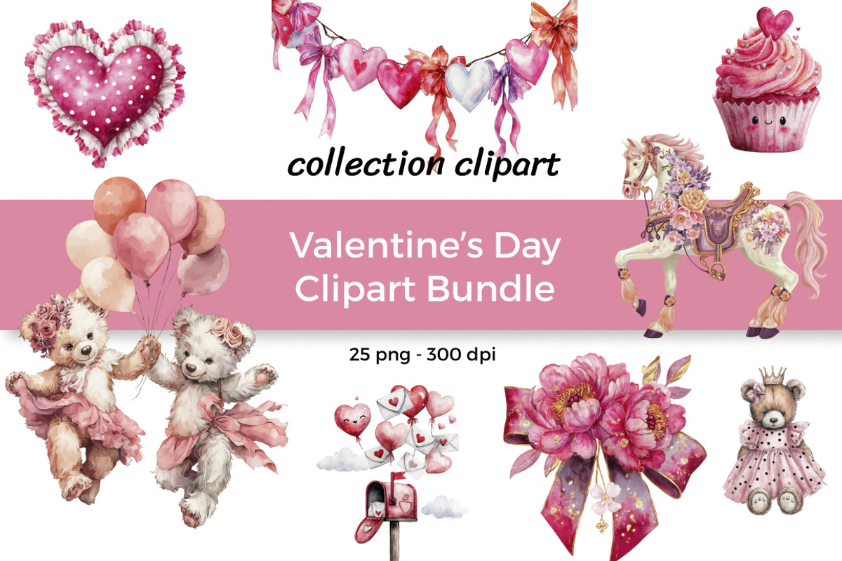 Valentine’s Day Clipart Bundle, a Seasonal Illustration by InkyQueenArt (Photo 1 of 5)