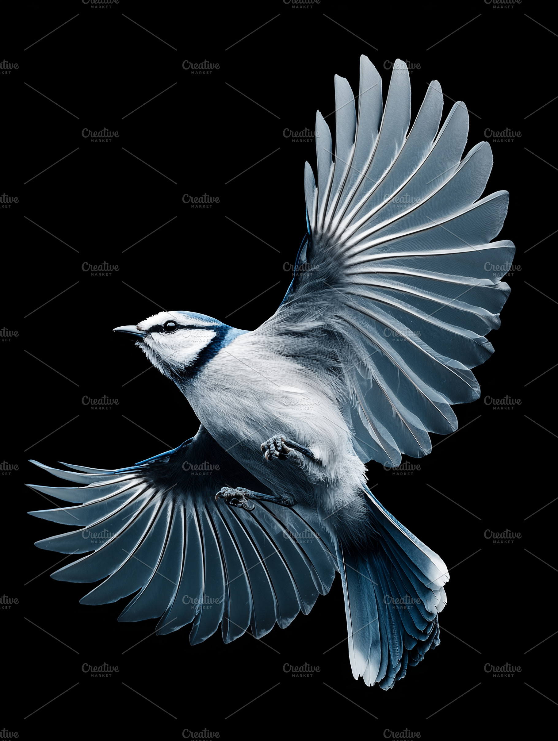 Elegant blue jay in mid-flight with, an Animal Photo by MistyDay