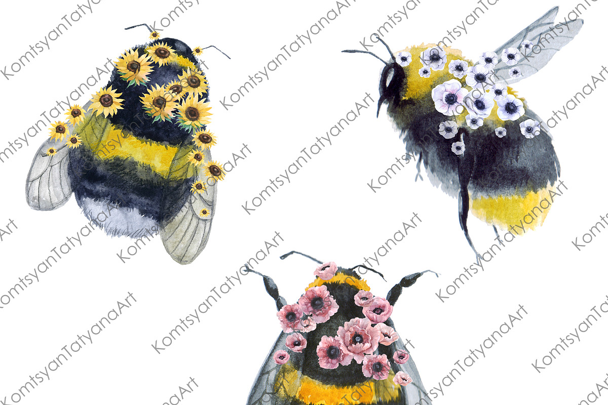 Watercolor clipart. Bee clipart png, a Decorative Illustration by KomtsyanTatyanaArt (Photo 2 of 4)