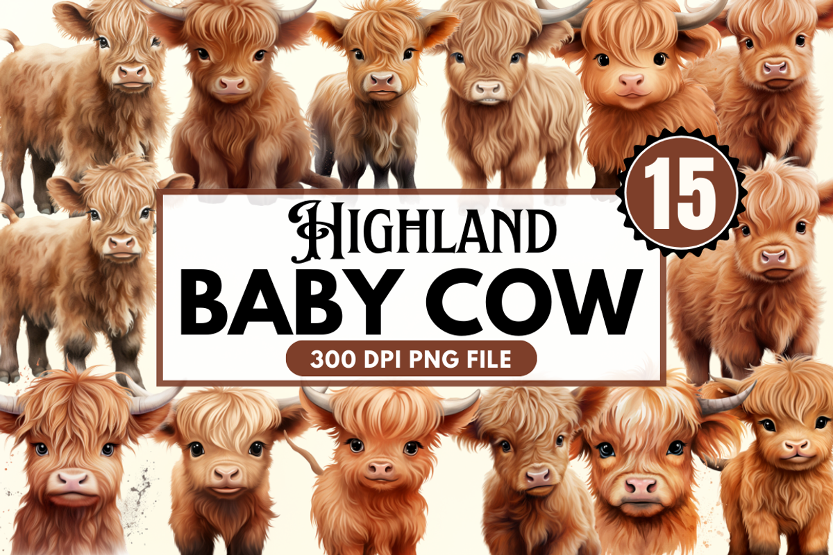 Baby Highland Cow Illustrations Clip, an Object Graphic by Regulrcrative (Photo 1 of 6)