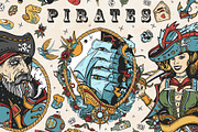 Pirates old school tattoo, a Background Graphic by intueri (Thumbnail 1 of 7)