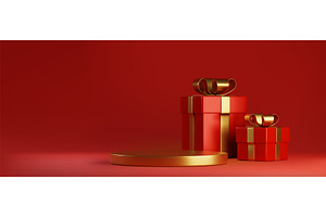 Golden podium with red gift boxes, an Object Illustration by art PVP - market