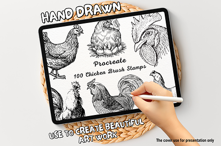 100 Chicken Procreate Stamps, a Brush Add-On by Painter Creative Books