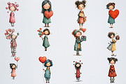 Whimsical Valentine Girl Clipart, an Illustration by Watercolor design (Thumbnail 2 of 6)