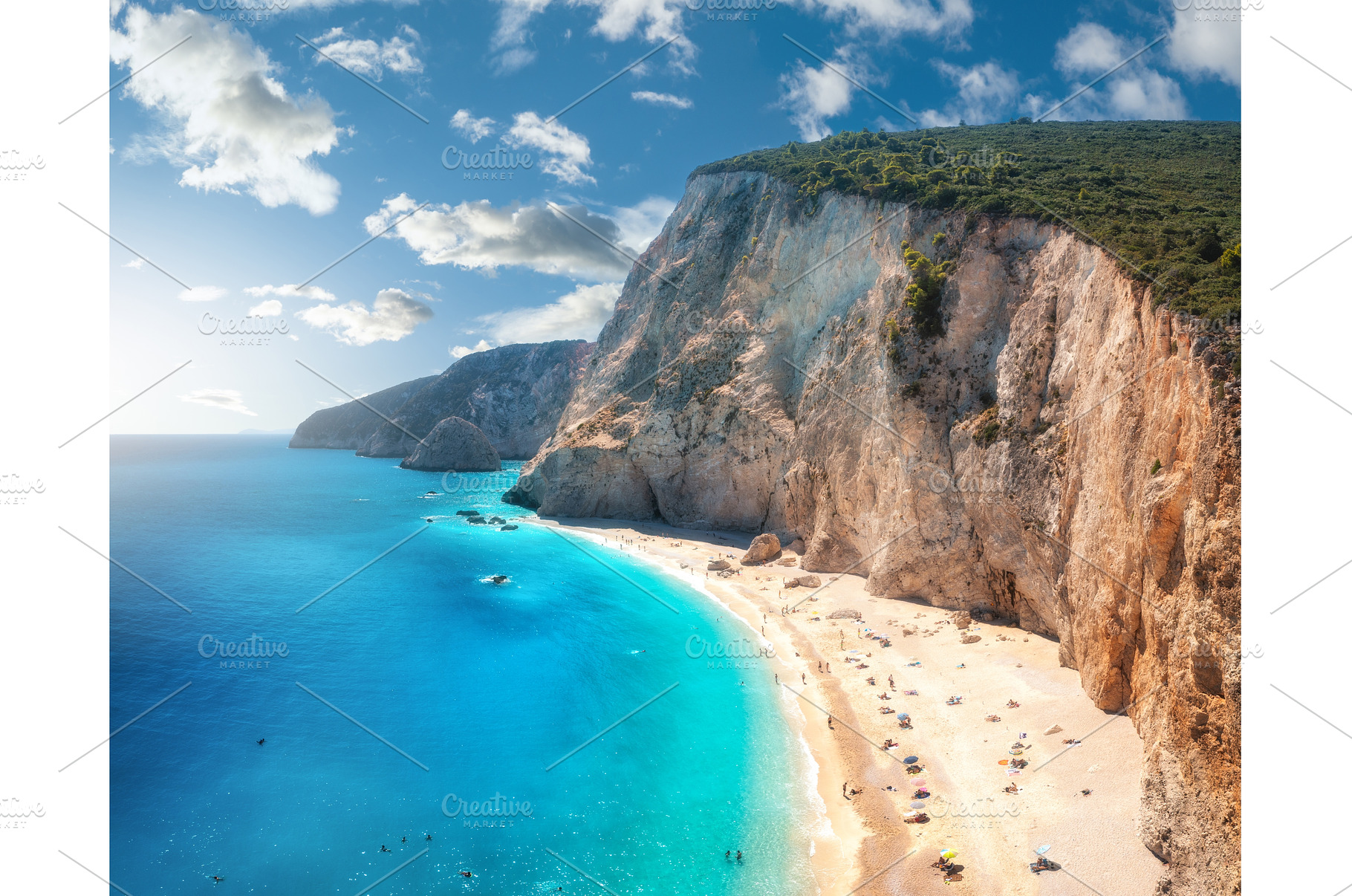 Aerial view of blue sea, rock, sandy, a Nature Photo by den-belitsky