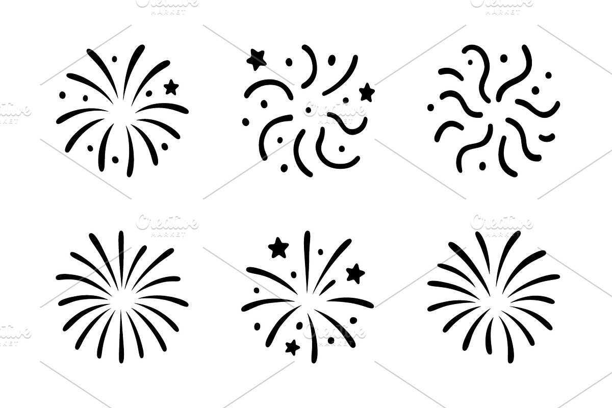 Set of six fireworks and celebratory, an Object Illustration by GraphiShop