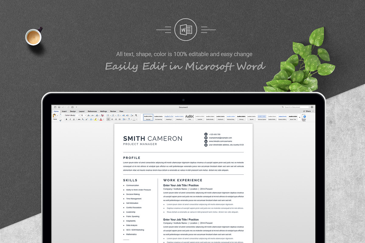 Minimalist Word Resume / CV Template, a Resume Template by ResumeInventor (Photo 4 of 5)
