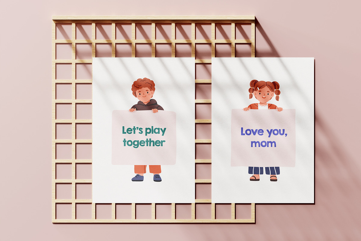 Happy cute children with banners set, a Person Illustration by Good Studio (Photo 6 of 6)