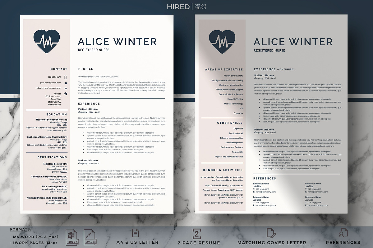 Nurse Resume, Cover L. + References, a Resume Template by HIRED Design Studio (Photo 2 of 11)