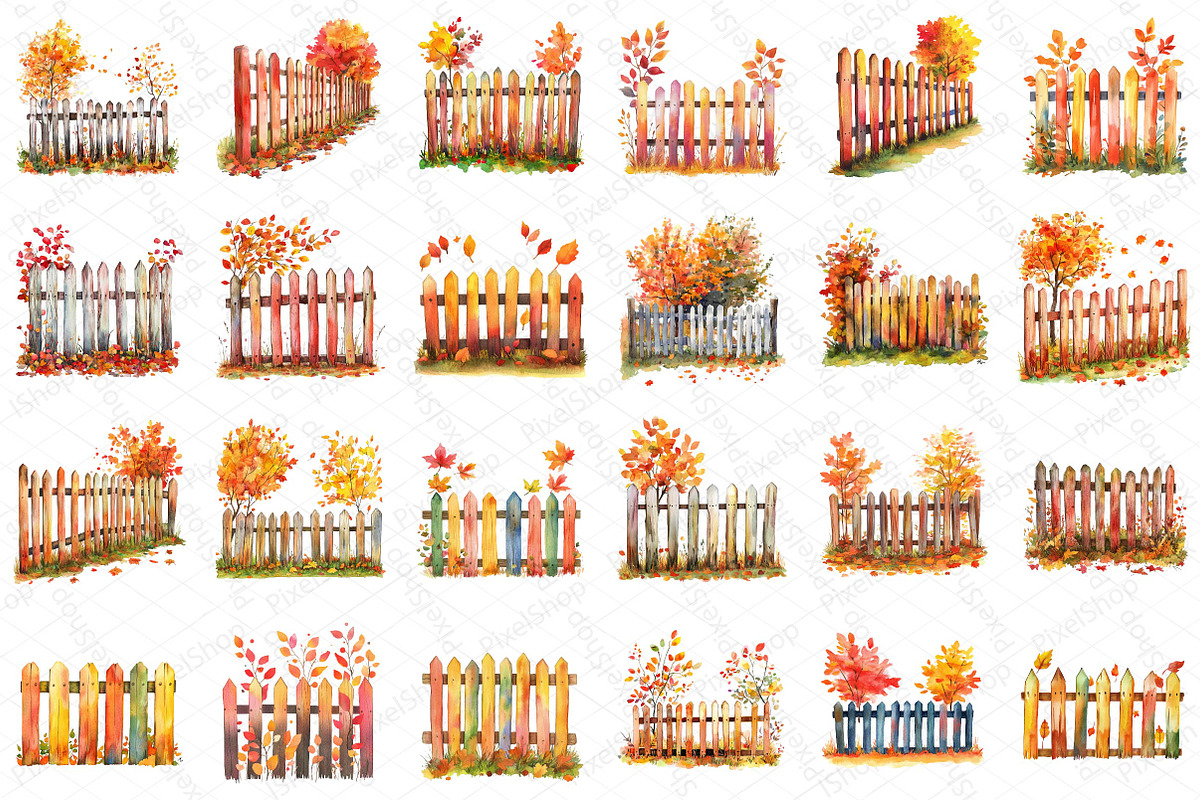 Watercolor Autumn Fence Clipart, an Illustration by DreamPrint404 (Photo 2 of 5)