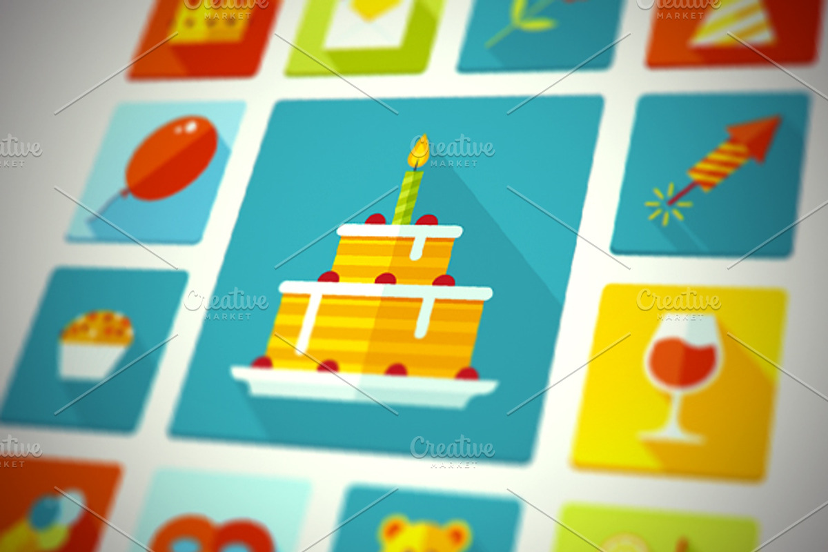 Flat Vector Birthday Party Icons, an Icon by painterr (Photo 1 of 2)