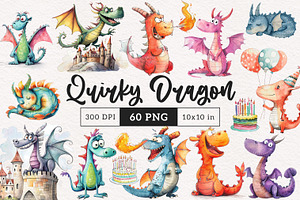 Quirky Dragon Clipart PNG, a Decorative Illustration by PaintPixelCo