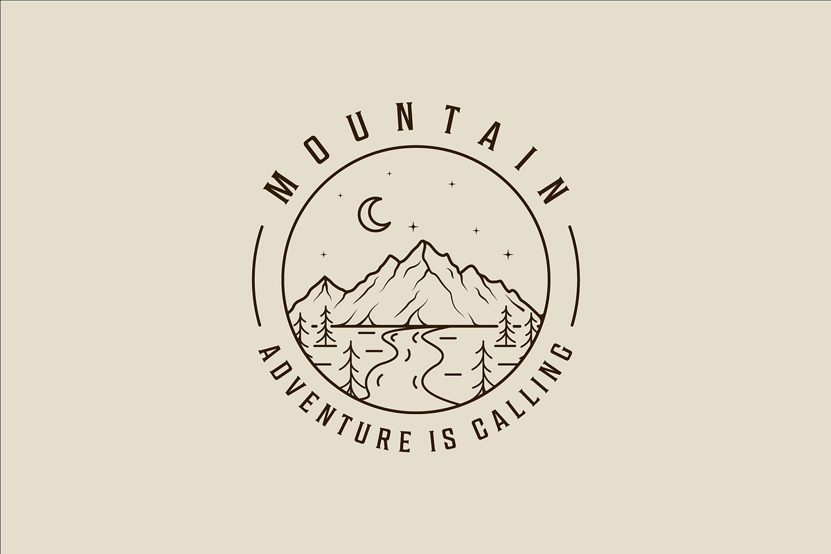 mountain and pines logo line art, a Branding & Logo Template by zyxroun shop
