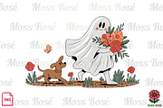 Ghost with Flowers and Dog PNG, a Graphic by Moss Rose (Thumbnail 1 of 3)