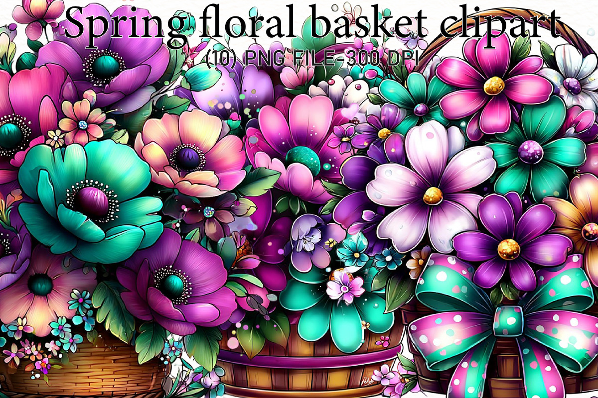 spring floral basket clipart, an Illustration by Designworld (Photo 1 of 6)