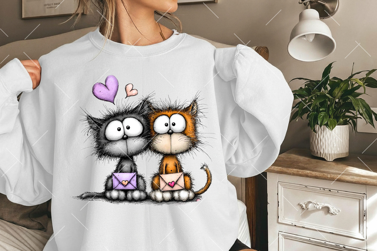 Valentine Romantic Cat Couple Clipar, an Illustration by OK Design (Photo 5 of 6)