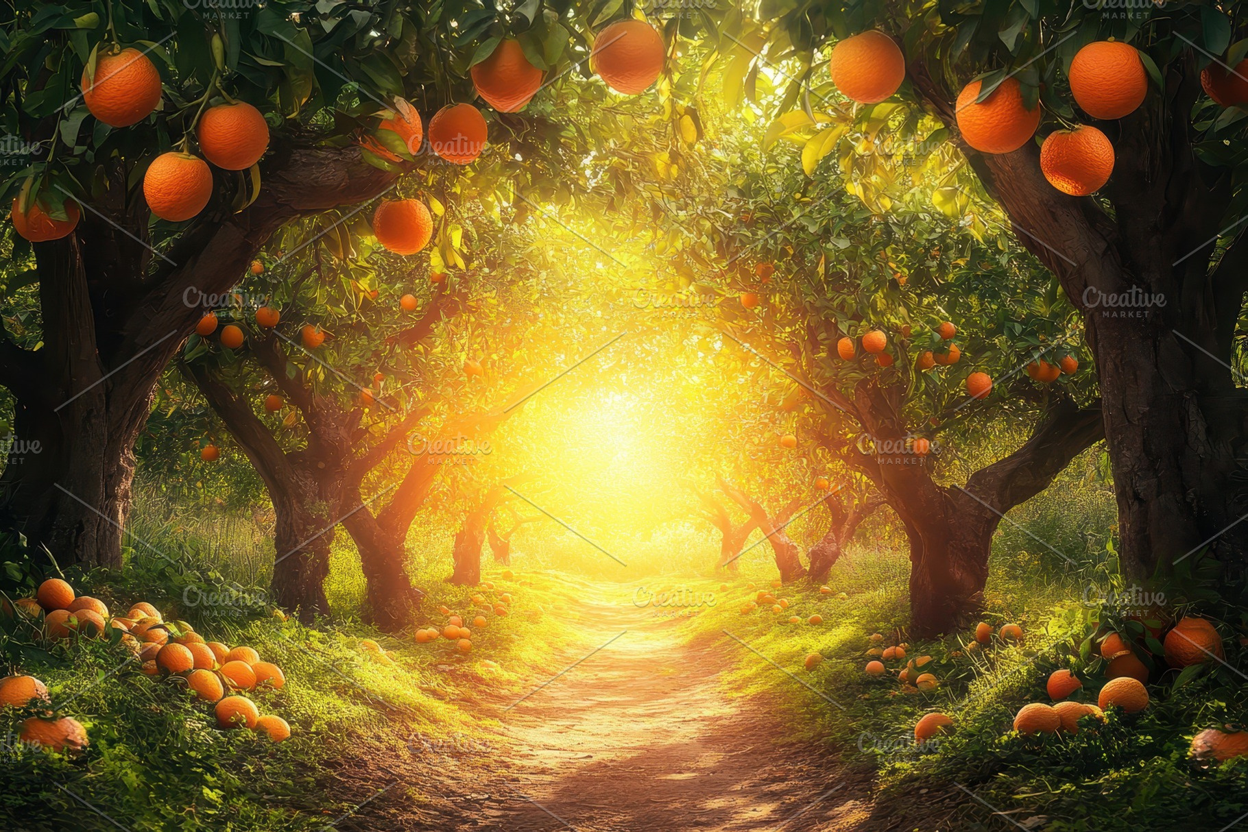 Vibrant orange orchard filled with r, a Photo by Iftikhar Alam