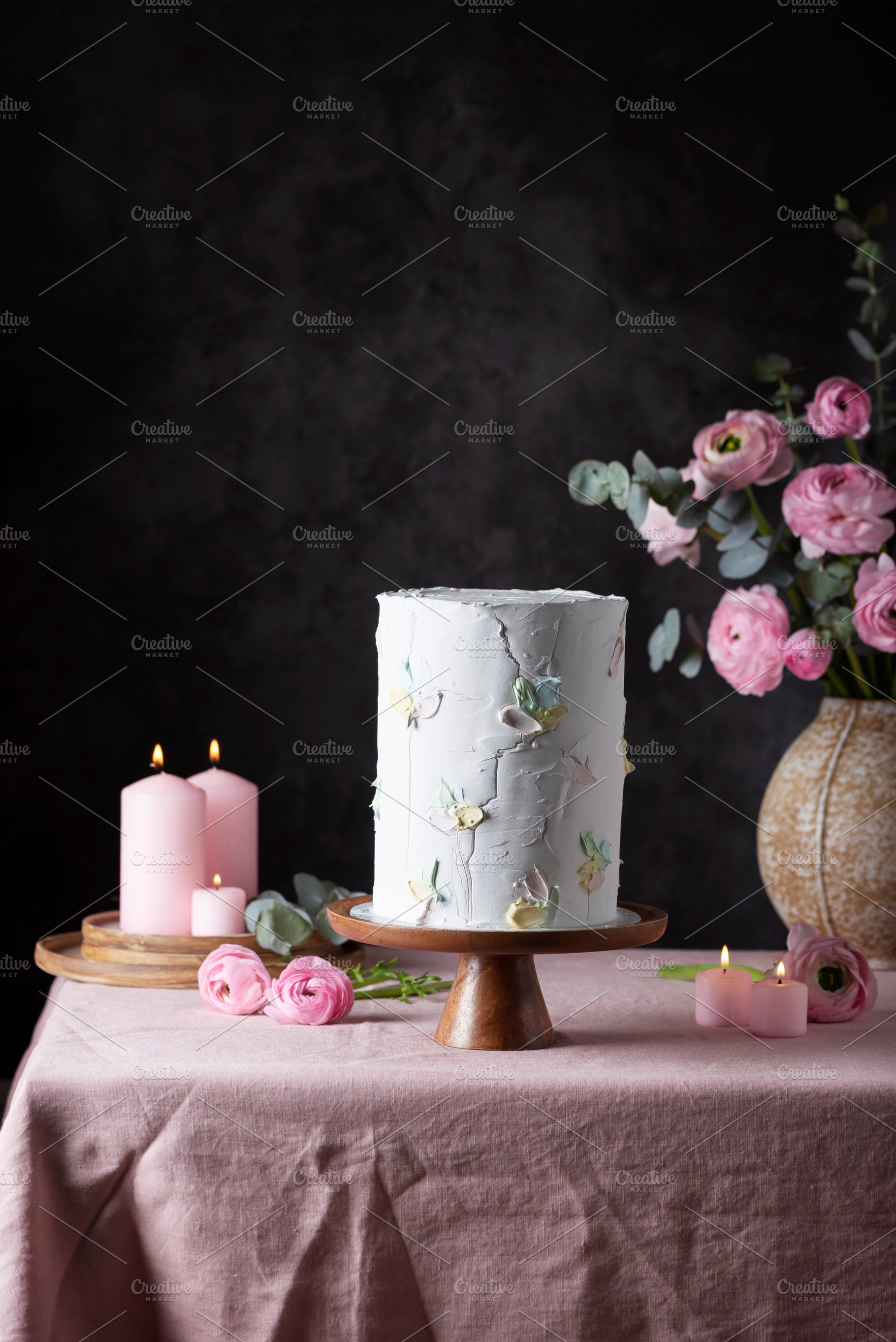 Homemade sweet cake on the pink tablecloth, a Food & Drink Photo by oxana.denezhkina