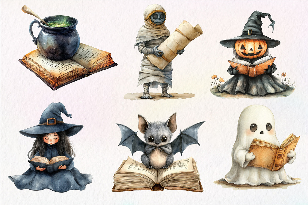 Cute Halloween Reading Clipart, an Illustration by Dream Creation (Photo 2 of 7)