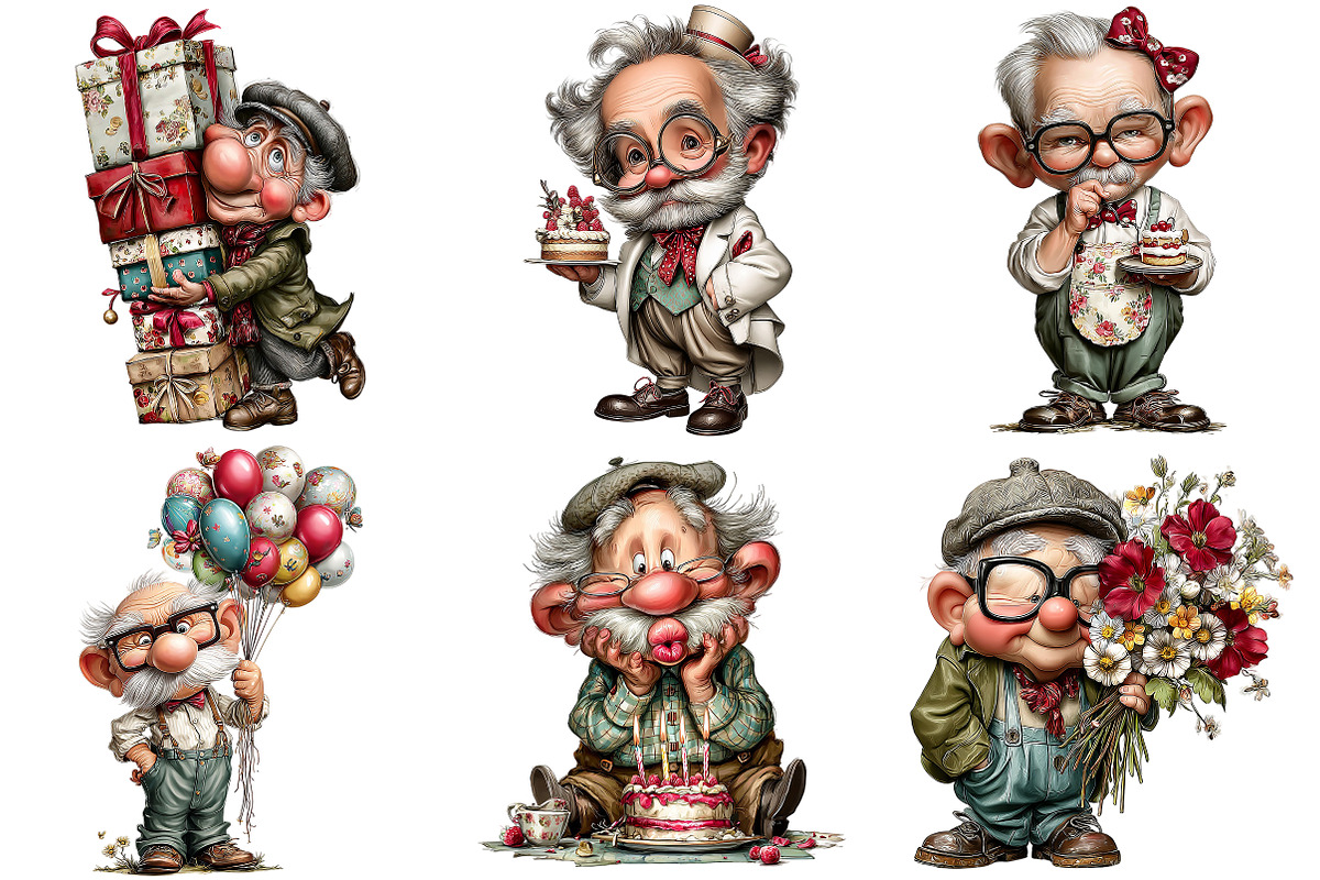 Whimsical Old Man Birthday Clipart, an Illustration by Craft Nest (Photo 8 of 8)