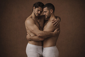 two men in white underwear embracing, generative AI, a Photo by Nito
