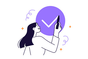 Woman ticks off a completed task or, an Object Illustration by undrey