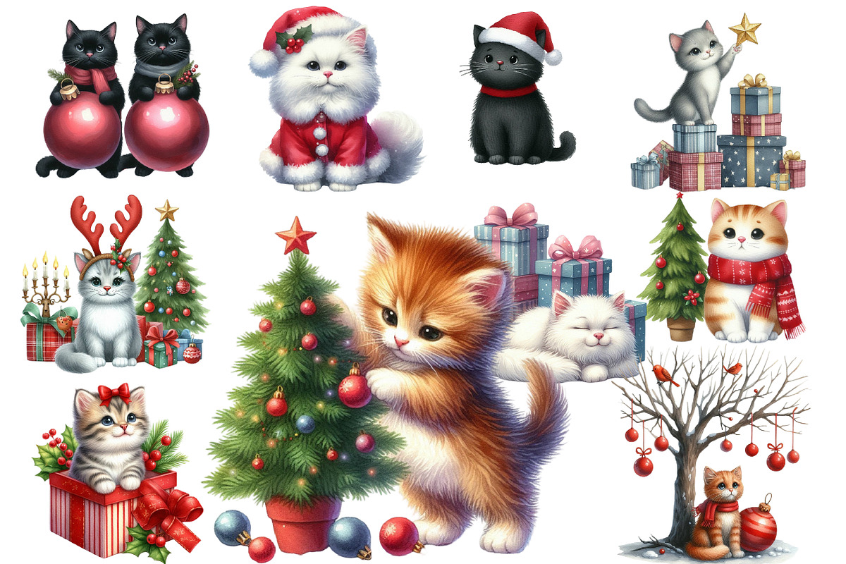 Christmas Cats Clip Art, an Illustration by Designworld (Photo 4 of 6)