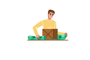 Man wrapping gift box with, an Object Illustration by pikepicture