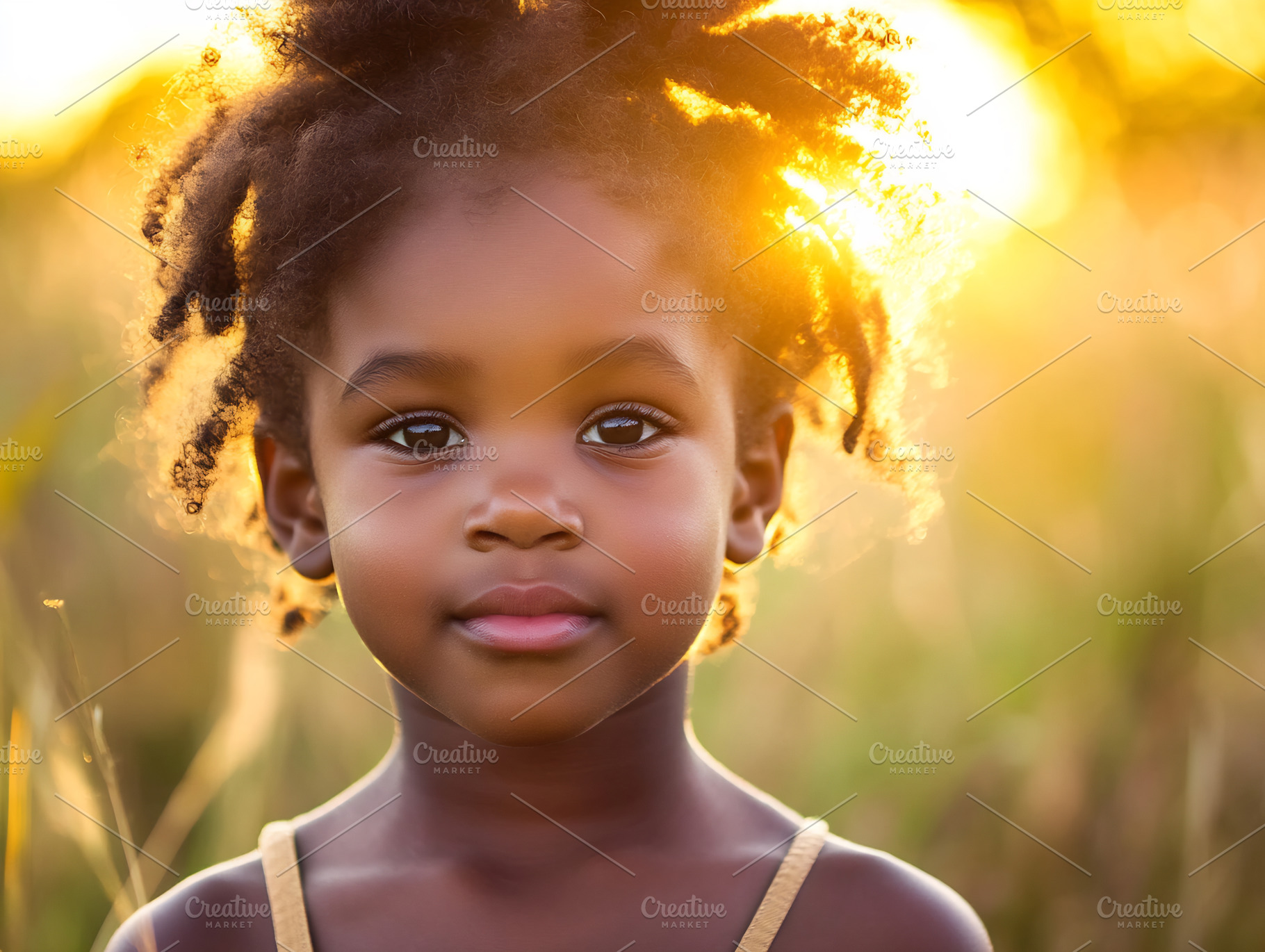 Smiling child in golden sunset light, a Photo by Beautiful things