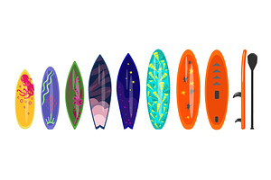 Surfboard Icons Set Cartoon Vector