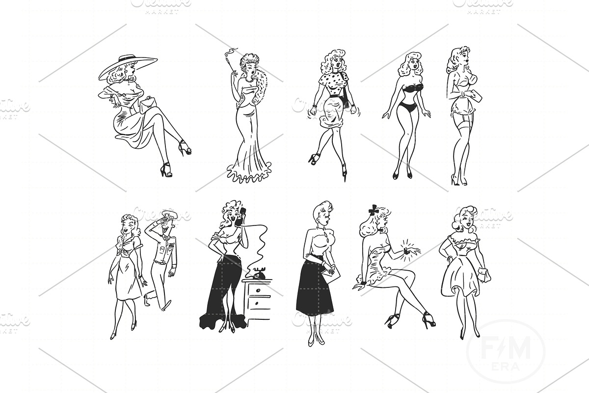 Retro Cartoon Women Illustrations, an Illustration by FM Era Studio (Photo 3 of 4)