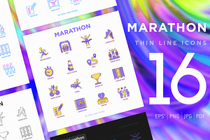 Marathon | 16 Thin Line Icons Set, an Outline Icon by Alex Blogoodf