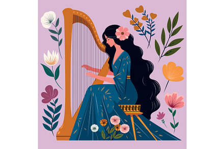Woman Playing Harp