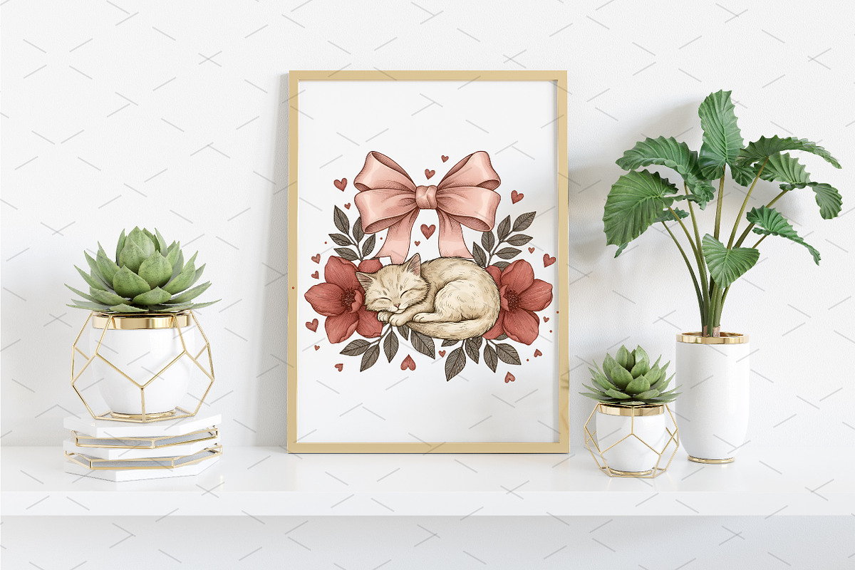 Valentines Day Cat and Coquette Bow, an Illustration by Libby Wishes (Photo 7 of 7)