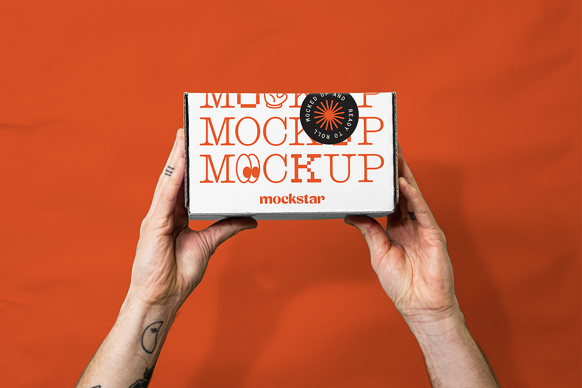 Everydays Box in Hands Mockup, a Packaging Mockup by mockstar (Photo 1 of 2)