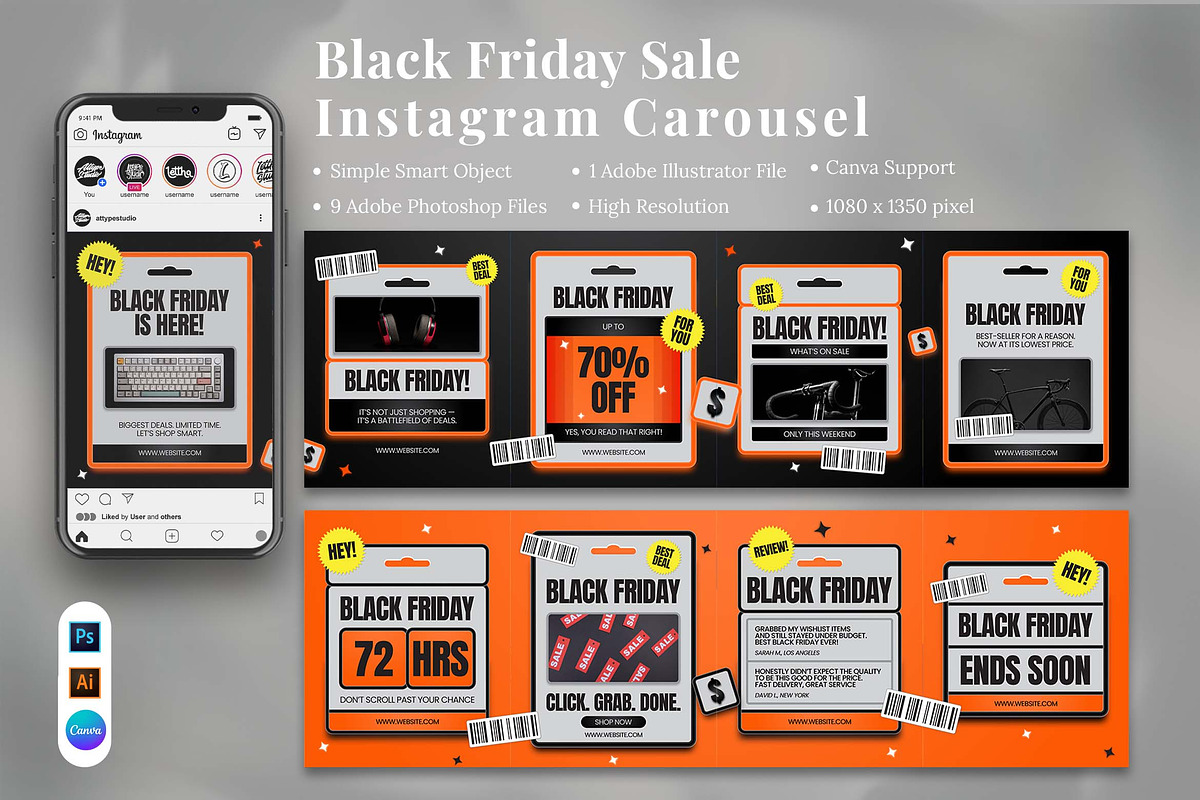 Black Friday Sale Instagram Carousel, a Social Media Template by Attype (Photo 1 of 5)