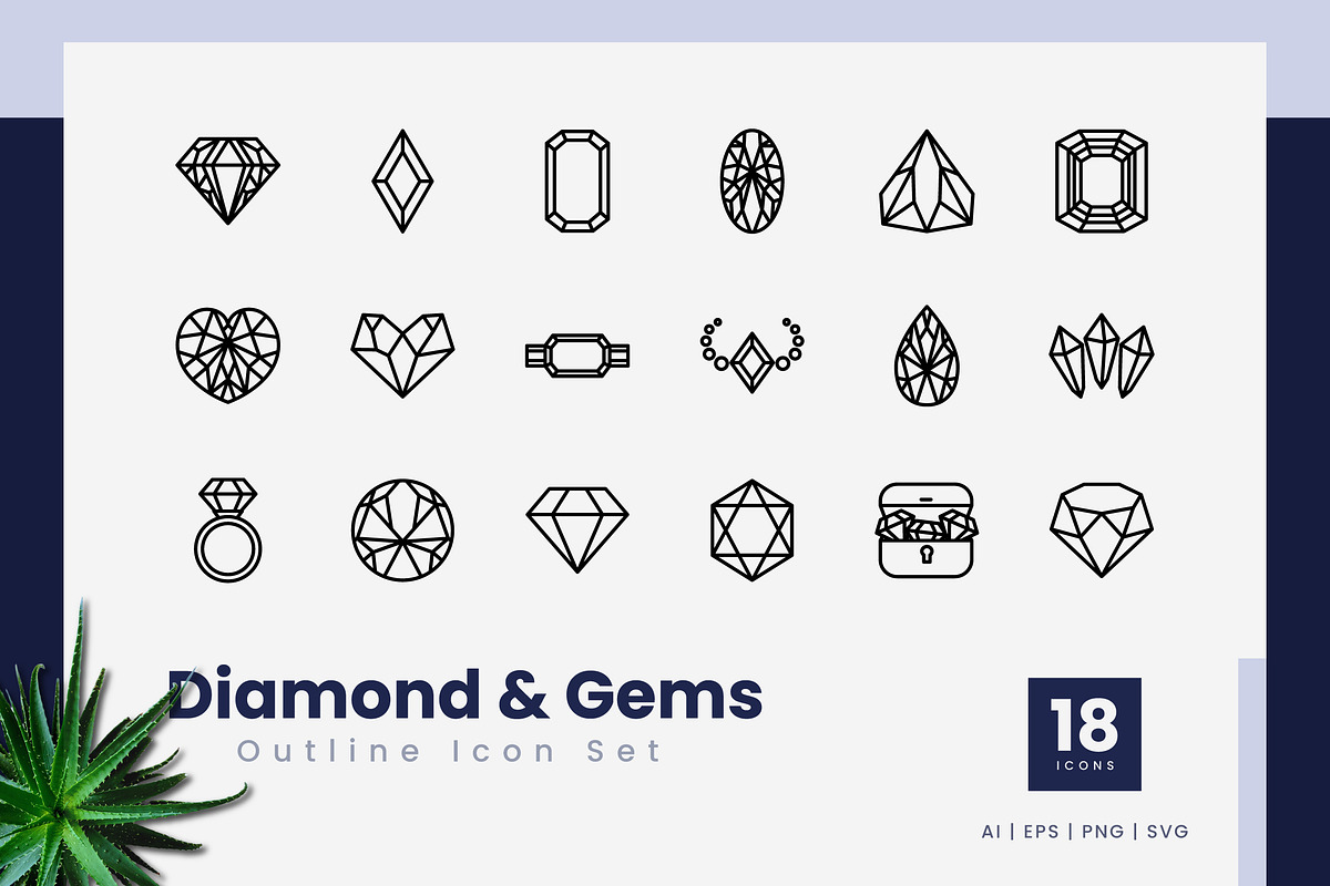 Diamond and Gems Outline Icons, an Outline Icon by Zeer Graphic (Photo 1 of 2)