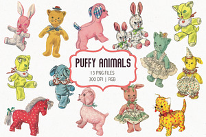 Vintage Puffy Animals Clip Art