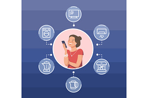 Person control smart home. Woman, a Technology Illustration by Stock-Smart-Start