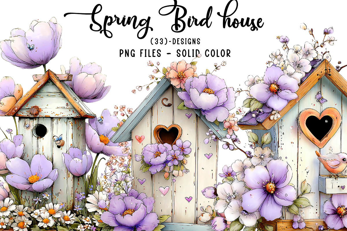 Spring Bird house Bundle Clipart, an Illustration by CreationArt (Photo 1 of 7)