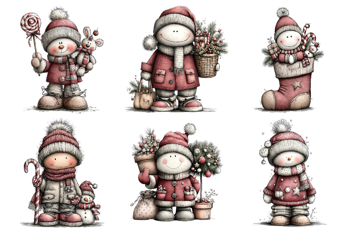 Cute Santa Snowman Christmas Clipart, a Seasonal Illustration by Creative Art (Photo 4 of 7)