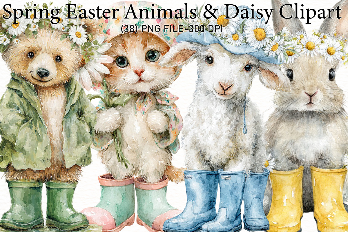 Spring Easter Animals & Daisy Clipar, an Illustration by Designworld (Photo 1 of 5)