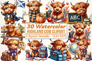Back to School Highland Cow Clipart, an Illustration by DreamCafeArt (Thumbnail 1 of 5)
