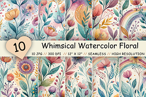 Whimsical Watercolor Floral Patterns, a Pattern Graphic by FloridPrintables