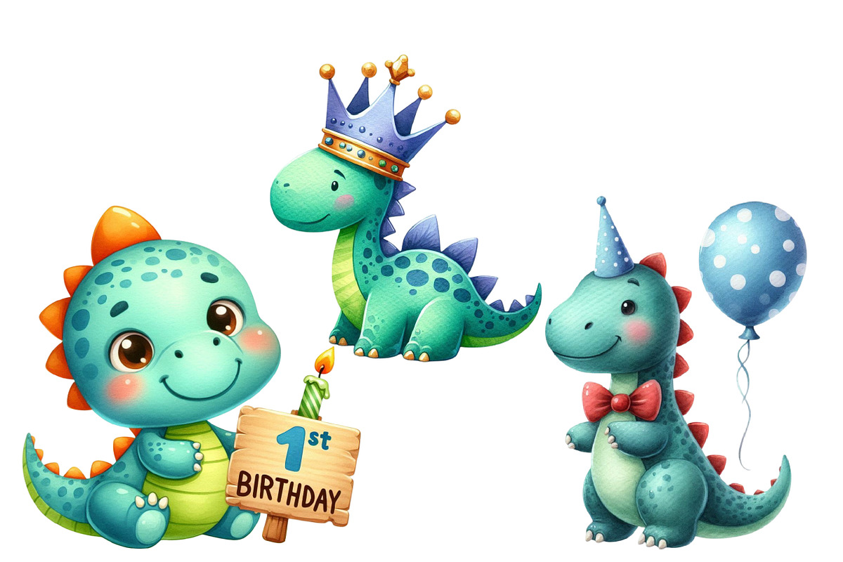 Cute Watercolor Dinosaur Birthday, an Illustration by Designworld (Photo 5 of 6)