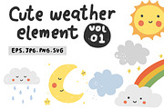 Cute Weather elements Vol 01, an Object Illustration by RizkaNurfazrina (Thumbnail 1 of 6)